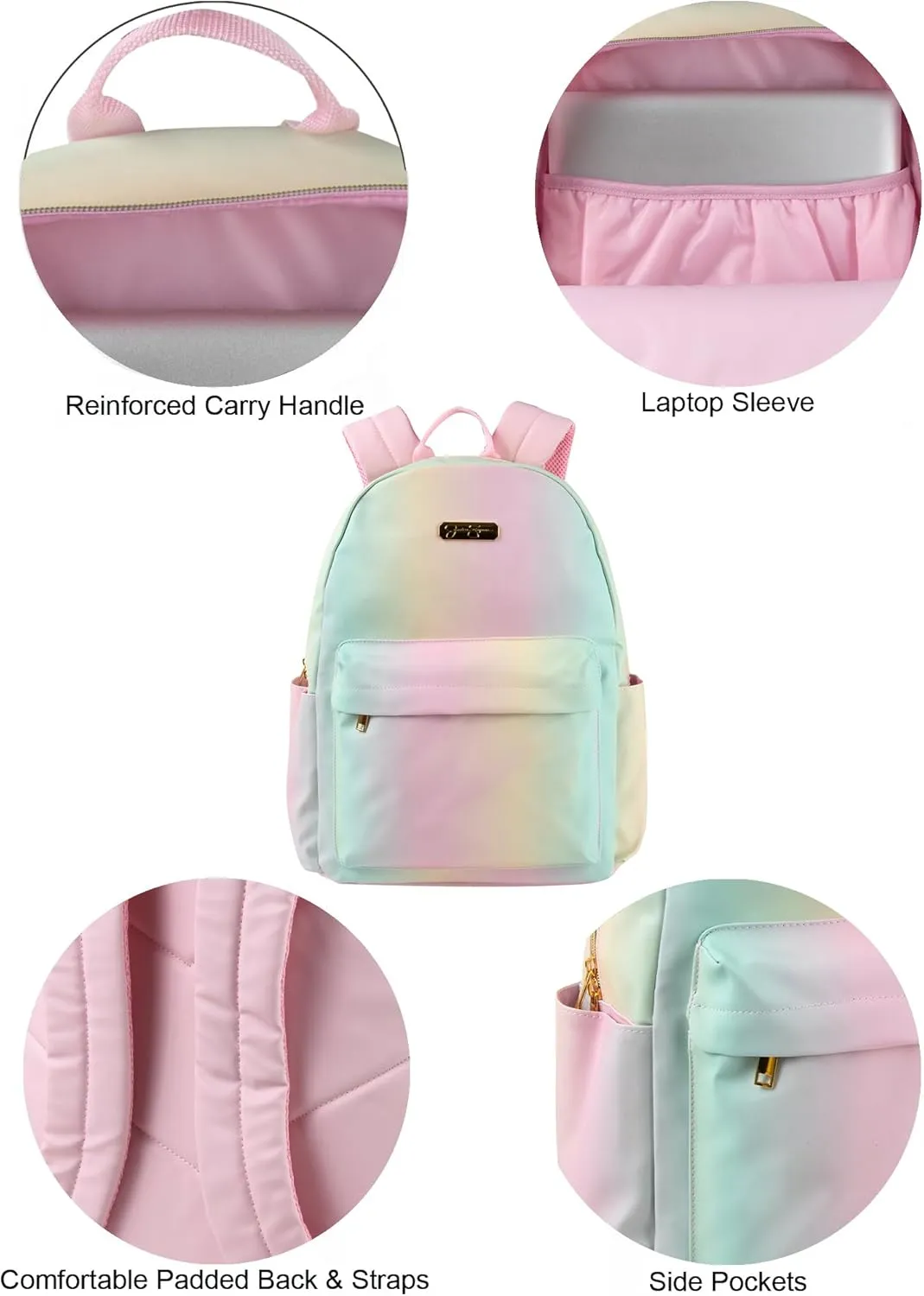 Jessica Simpson Womens Designer Laptop Backpack with Side Pockets, Padded Straps | Classic Modern Backpack for Women (Ombre Rainbow), Large