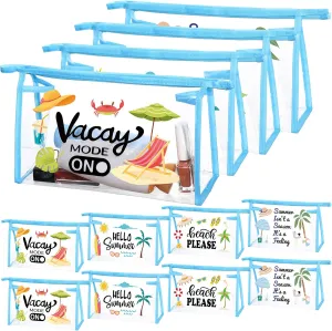 Kacctyen 12 Pcs Summer Clear Waterproof Makeup Bags Portable Blue Border Transparent Cosmetic Bags Plastic Beach Makeup Pouch with Zipper for Toiletries Travel Summer Vacation Organization