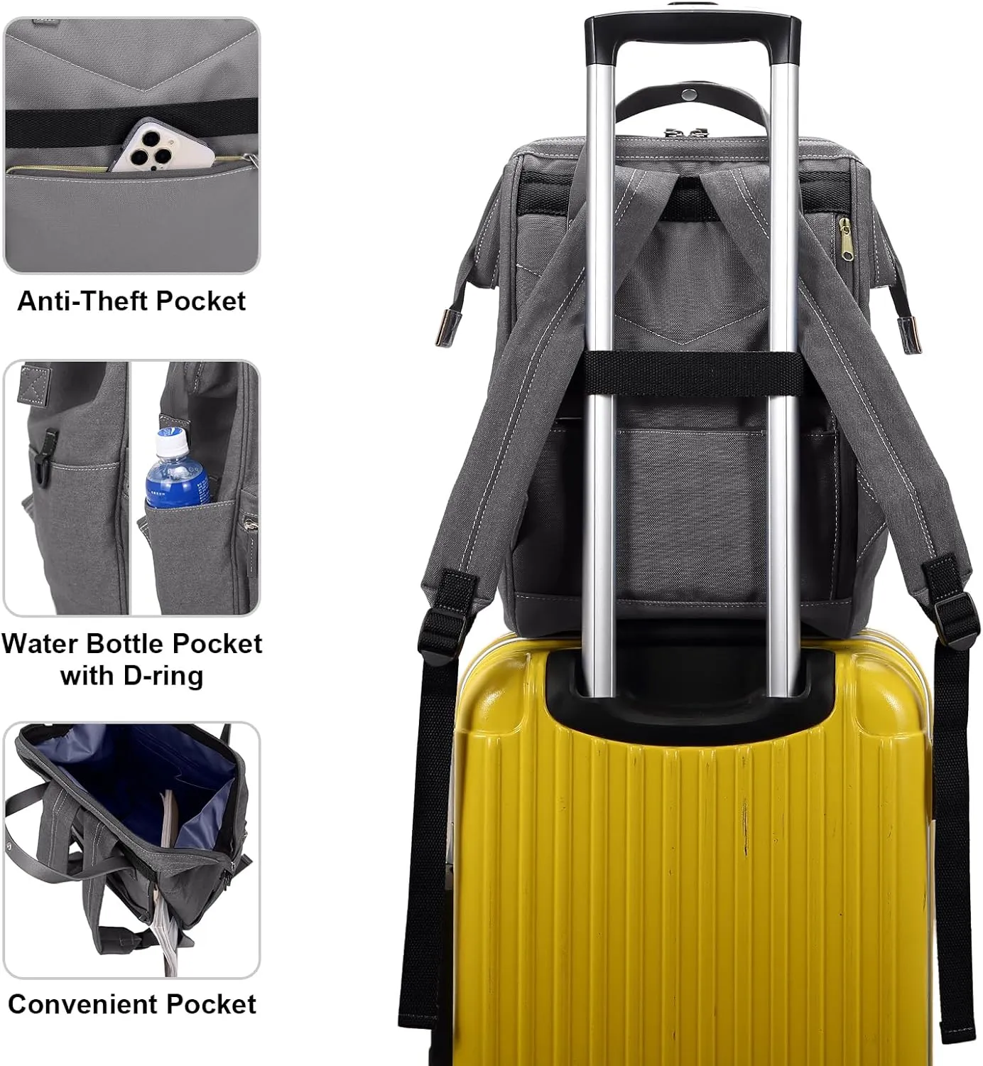 Kah&Kee Polyester Travel Backpack Functional Anti-theft School Laptop for Women Men (Heather Grey II, Medium)