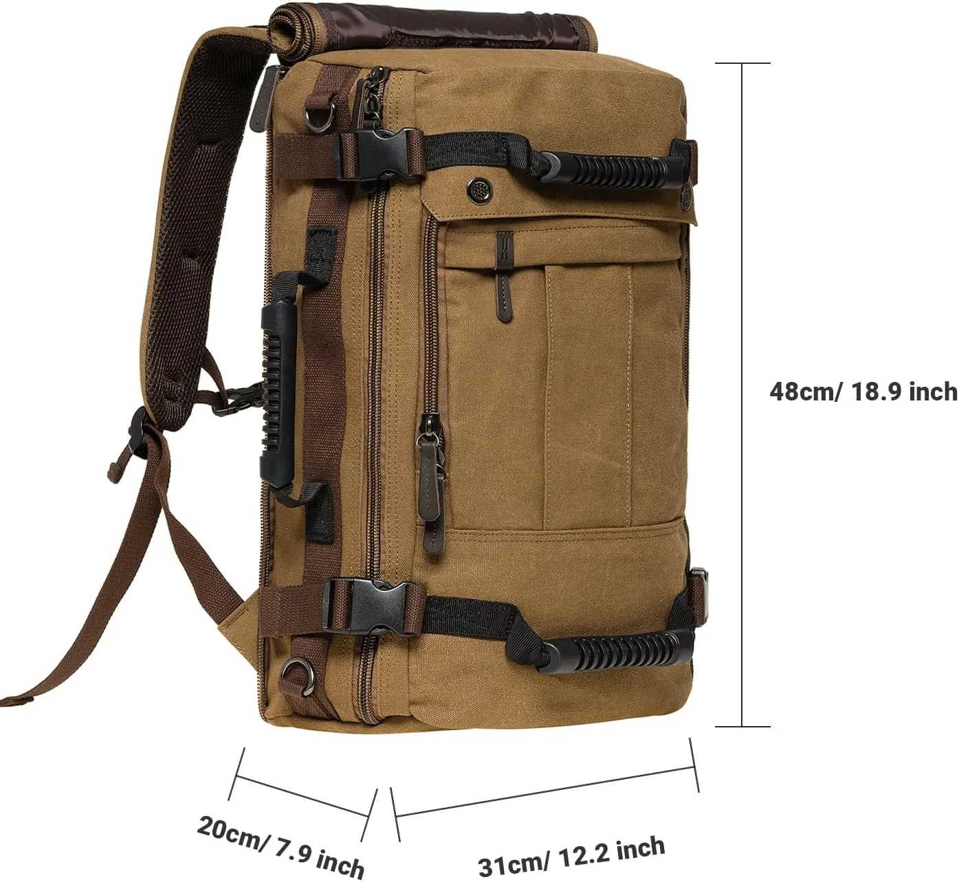 KAUKKO Canvas Travel Backpack Multi-Functional Bag Fits 17" Laptop, Large Capacity Hiking Backpack, Outdoor Casual Daypack KHAKI,23.8L