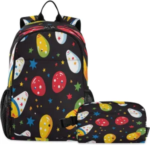 Kids Backpack with Lunch Bag Bowling Star Black Boys Girls Backpacks Set
