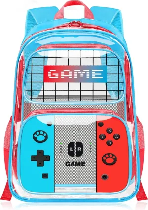 Kids Clear Backpack for Boys - Gamer Boys Clear Backpacks for School,Heavy Duty PVC Transparent Bookbag with Multiple Pockets - Large Capacity See Through Bookbag for Stadium Events