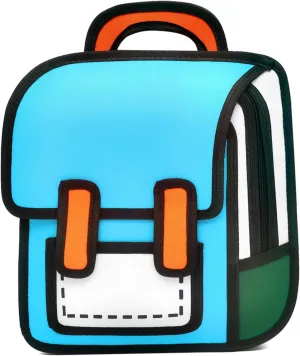 Kids Kawaii Backpack for Boys Girls Cute Toddler 2D Cartoon Comic Paper Jump Bookbag Fun Weird School Schoolbag (Blue, Large)
