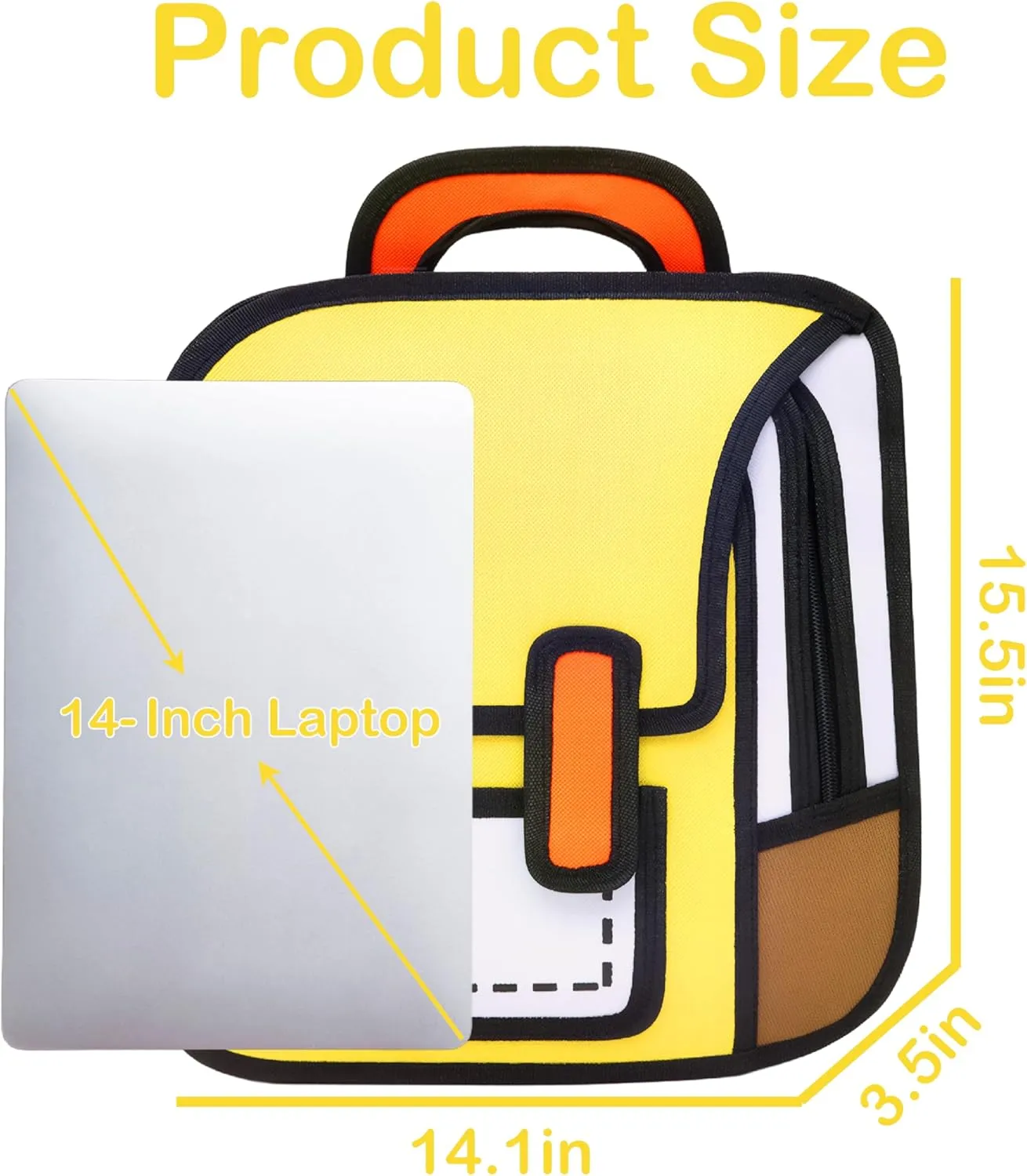 Kids Kawaii Backpack for Boys Girls Cute Toddler 2D Cartoon Comic Paper Jump Bookbag Fun Weird School Schoolbag (Yellow, Large)