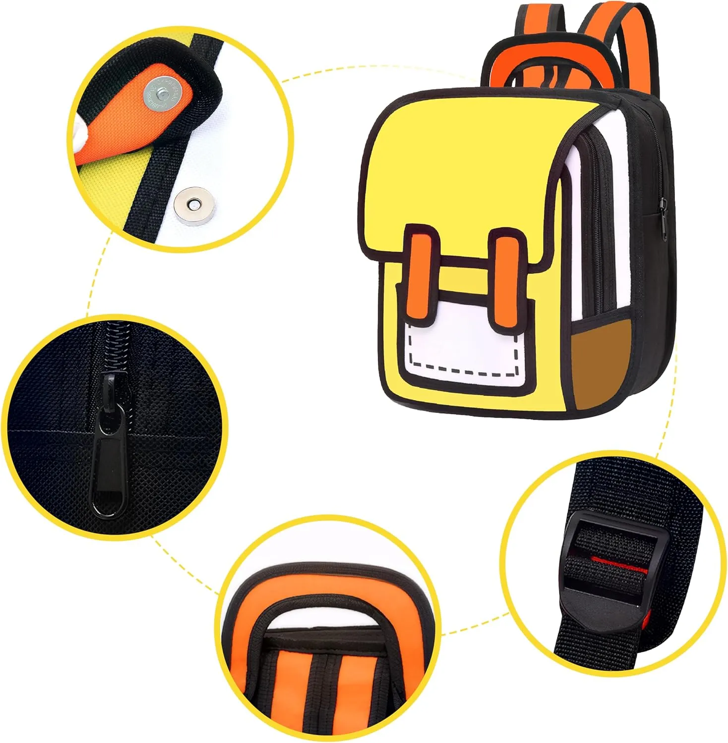 Kids Kawaii Backpack for Boys Girls Cute Toddler 2D Cartoon Comic Paper Jump Bookbag Fun Weird School Schoolbag (Yellow, Large)