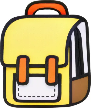 Kids Kawaii Backpack for Boys Girls Cute Toddler 2D Cartoon Comic Paper Jump Bookbag Fun Weird School Schoolbag (Yellow, Large)