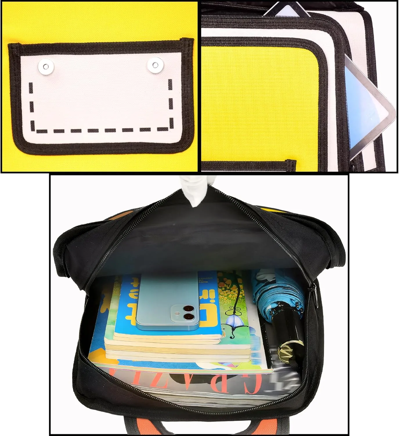 Kids Kawaii Backpack for Boys Girls Cute Toddler 2D Cartoon Comic Paper Jump Bookbag Fun Weird School Schoolbag (Yellow, Large)