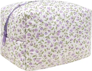 KOTORA Makeup Bag For Women - Corduroy Floral Cosmetic Bags Makeup pouch Vintage Aesthetic Cute Western Travel Toiletry Bag Organizer Makeup Brushes Storage Bag for Women (1-Purple)