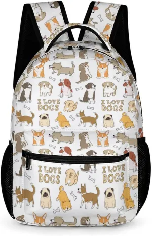 KOYI Dog School Backpack for Kids, Cute Puppy Dog Breed Backpack, Funny Animal Dog Print Backpack, Dog Design Travel Laptop Backpack, Elementary Boys Girls School Backpack, 16.5 Inch
