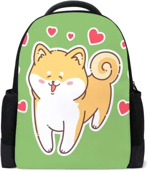Kuizee Classic Backpack Schoolbag Adjustable Padded Shoulder Straps Daypack Dog Cute Animal Green Casual Bags Durable College Daily 16Inch