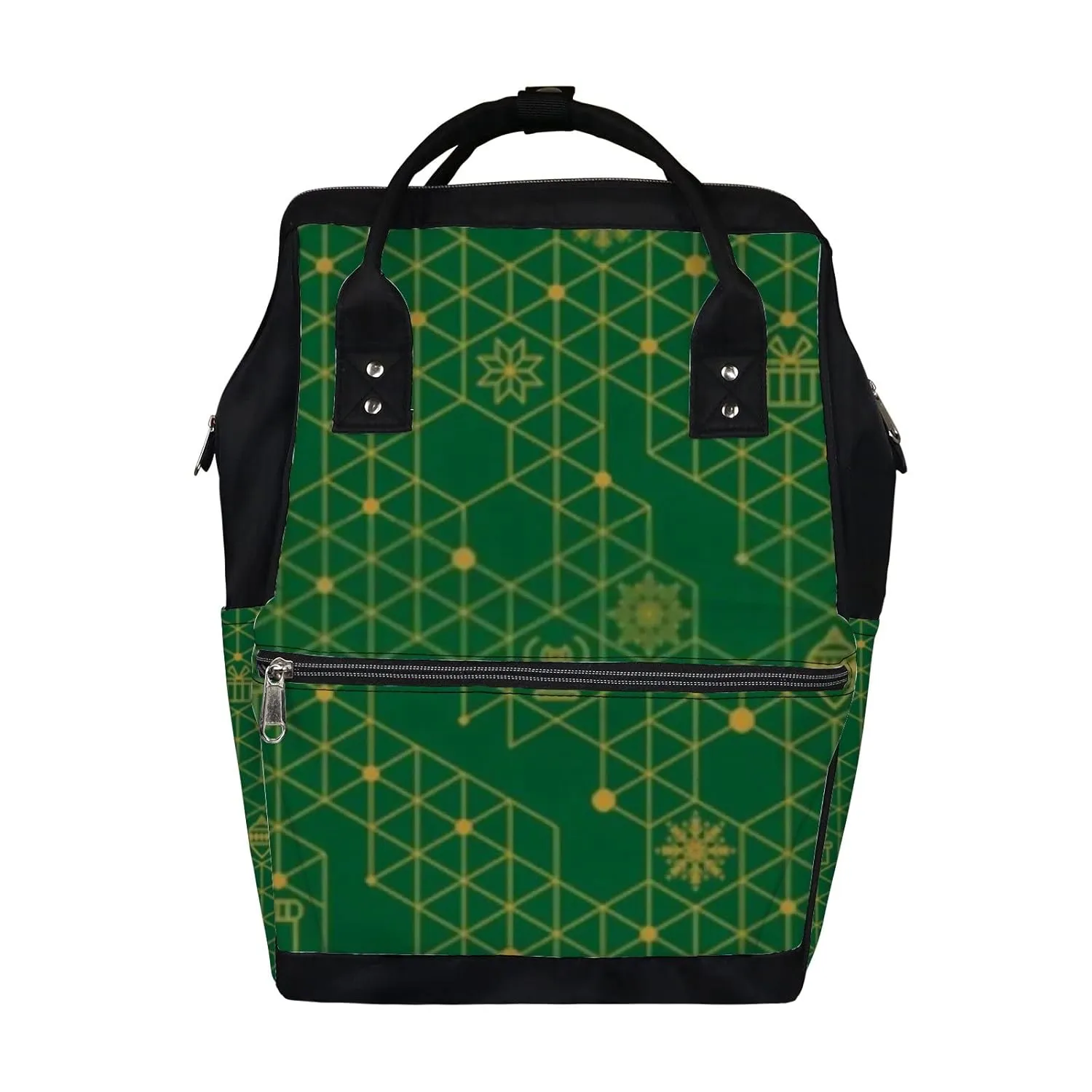 Kuizee Diaper Bag Backpack Multifunction Bag Christmas Decor Gold Green Modern Stylish Mutispandex Big Capacity Casual Daypack Mummy Bag Maternity Bag 17 Inch