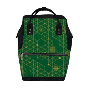 Kuizee Diaper Bag Backpack Multifunction Bag Christmas Decor Gold Green Modern Stylish Mutispandex Big Capacity Casual Daypack Mummy Bag Maternity Bag 17 Inch