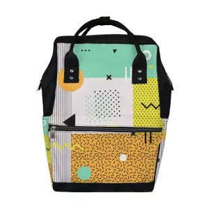 Kuizee Diaper Bag Backpack Multifunction Bag Retro Style Geometric Modern Abstract Mutispandex Big Capacity Casual Daypack Mummy Bag Maternity Bag 17 Inch