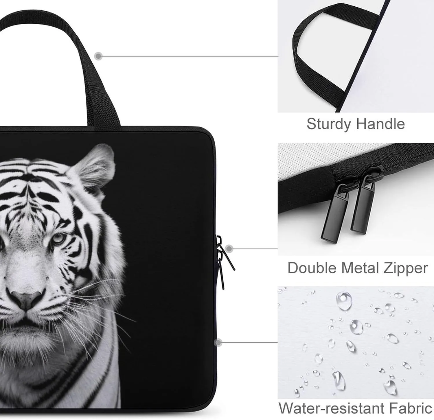 Laptop Sleeve with Handle Black And White Tiger Laptop Sleeve Bag Ultra-Thin Computer Bag Cover for 12-17 Inch