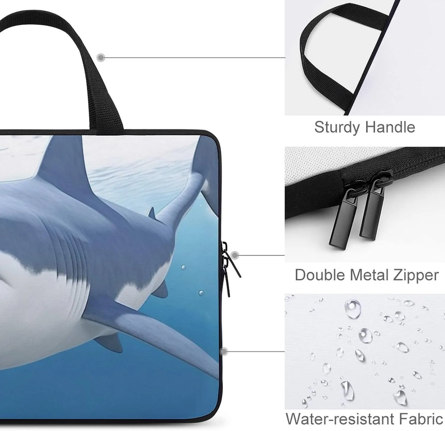 Laptop Sleeve with Handle White Shark Laptop Sleeve Bag Ultra-Thin Computer Bag Cover for 12-17 Inch