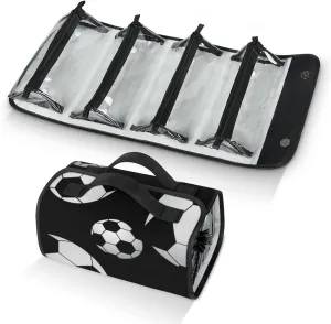 Large Capacity 4-in-1 Hanging Travel Toiletry Bag Storage Organizer With 4 Detachable Removable Zipper Clear Pouches Modern Football