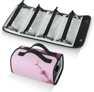 Large Capacity 4-in-1 Hanging Travel Toiletry Bag Storage Organizer With 4 Detachable Removable Zipper Clear Pouches Modern Plum Blossoms