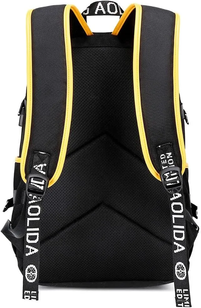 Large Capacity Custom Laptop Backpack With USB Charging Port, Personalized College Bag, Durable Outdoor Bags Mochila (Black and Yellow)