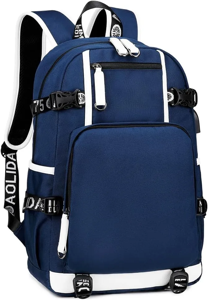 Large Capacity Custom Laptop Backpack With USB Charging Port, Personalized College Bag, Durable Outdoor Bags Mochila (Blue)