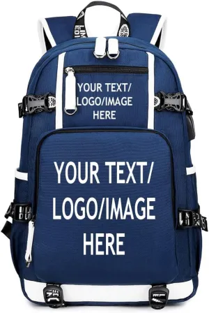 Large Capacity Custom Laptop Backpack With USB Charging Port, Personalized College Bag, Durable Outdoor Bags Mochila (Blue)