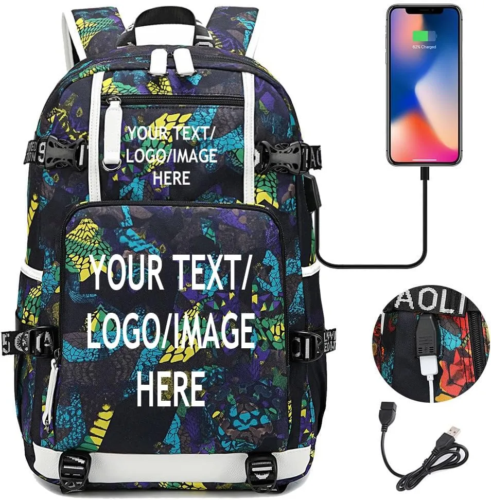 Large Capacity Custom Laptop Backpack With USB Charging Port, Personalized College Bag, Durable Outdoor Bags Mochila (Mixed Color Yellow)