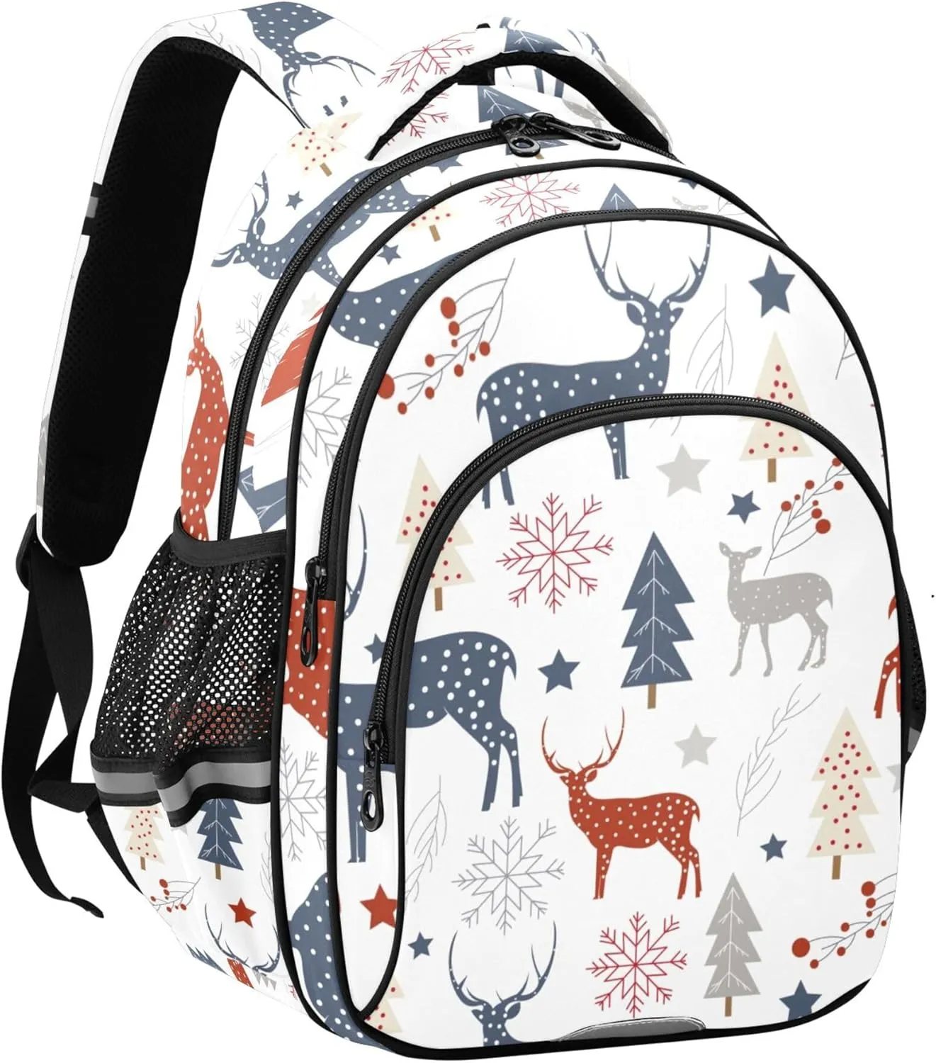 Large Casual Daypack for Men Women - Vintage Deer Snowflake Lightweight Travel Laptop Backpack Shoulder Bag Hiking Backpacks