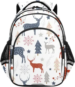 Large Casual Daypack for Men Women - Vintage Deer Snowflake Lightweight Travel Laptop Backpack Shoulder Bag Hiking Backpacks