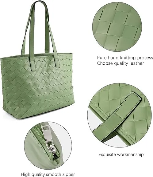 Large Travel HandBag Woven Tote Bag for Women Top Handle Satchel Shoulder Bag for Women Vegan Leather Shopper Bag