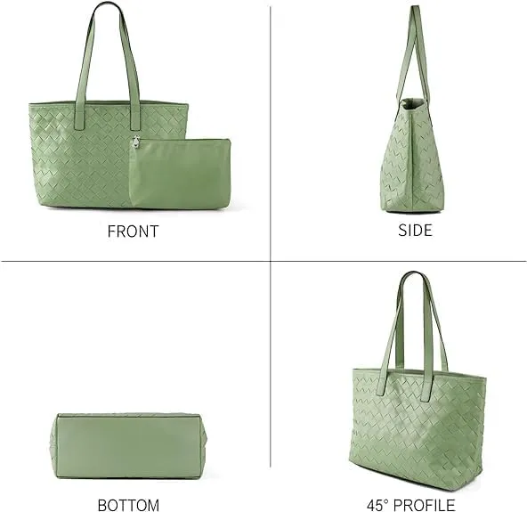 Large Travel HandBag Woven Tote Bag for Women Top Handle Satchel Shoulder Bag for Women Vegan Leather Shopper Bag