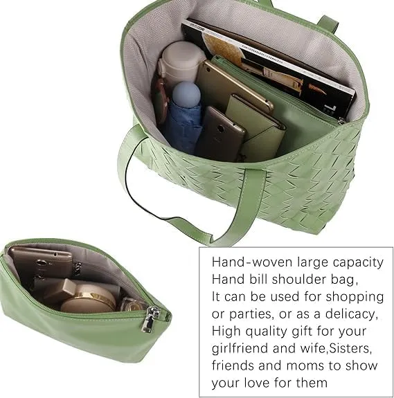 Large Travel HandBag Woven Tote Bag for Women Top Handle Satchel Shoulder Bag for Women Vegan Leather Shopper Bag