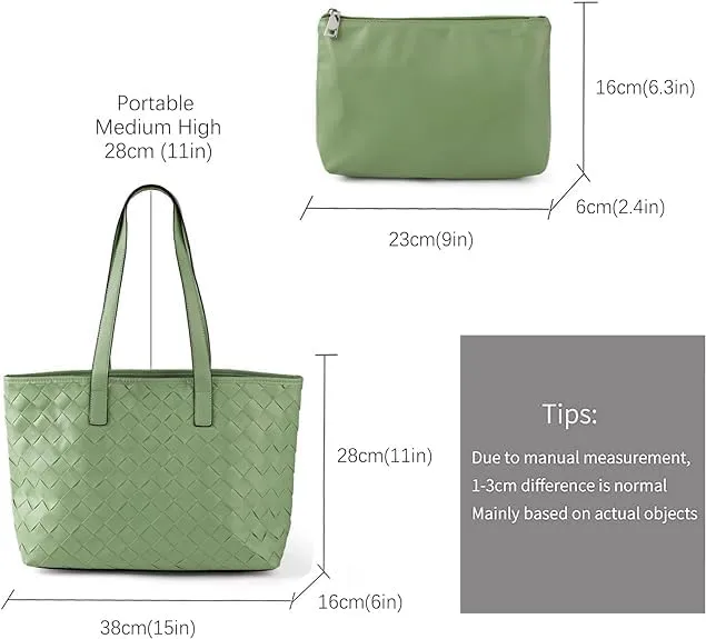 Large Travel HandBag Woven Tote Bag for Women Top Handle Satchel Shoulder Bag for Women Vegan Leather Shopper Bag