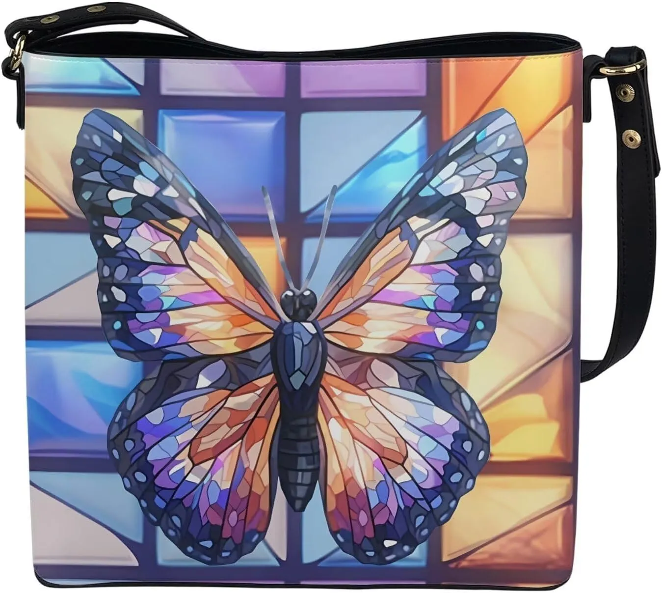 Leather Bucket Bags for Women Boho Mosaic Folk Art Hobo Bags Shoulder Tote Purse Handbags with Adjustable Strap