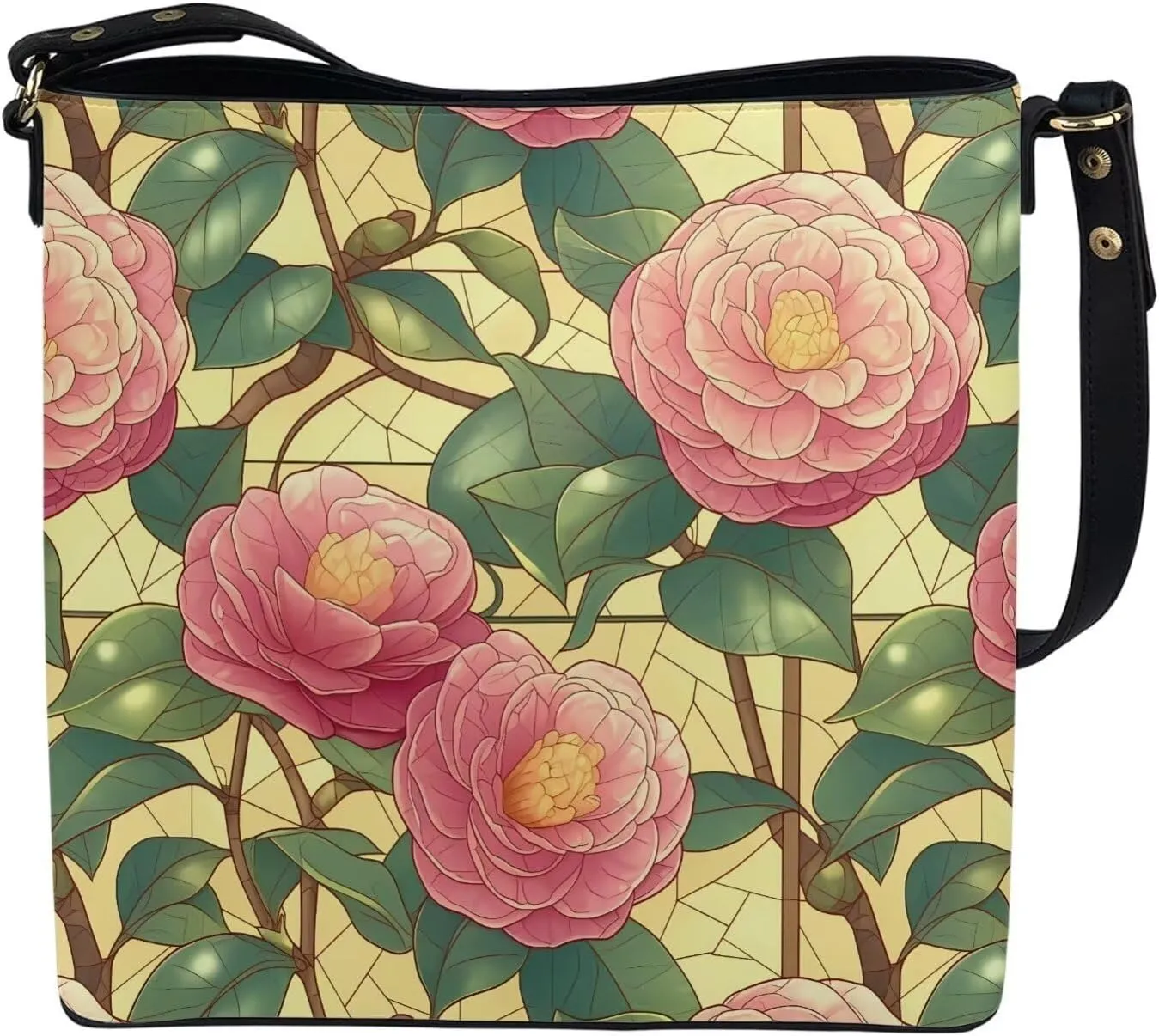 Leather Bucket Bags for Women Boho Mosaic Folk Art Hobo Bags Shoulder Tote Purse Handbags with Adjustable Strap