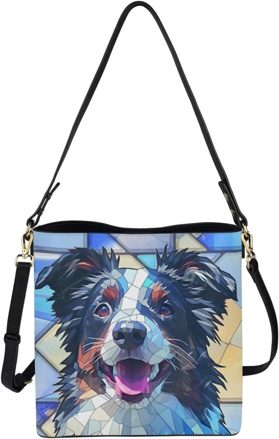 Leather Bucket Bags for Women Boho Mosaic Folk Art Hobo Bags Shoulder Tote Purse Handbags with Adjustable Strap