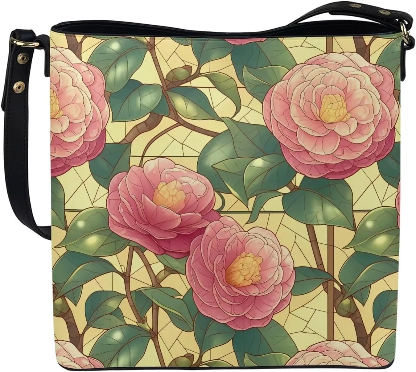 Leather Bucket Bags for Women Boho Mosaic Folk Art Hobo Bags Shoulder Tote Purse Handbags with Adjustable Strap