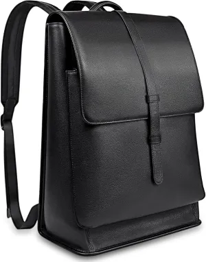 Leather Laptop Bag | Genuine Leather Backpack Women and Men, Laptop Backpack Fits 14", Breathable Mesh Straps and Back - Black