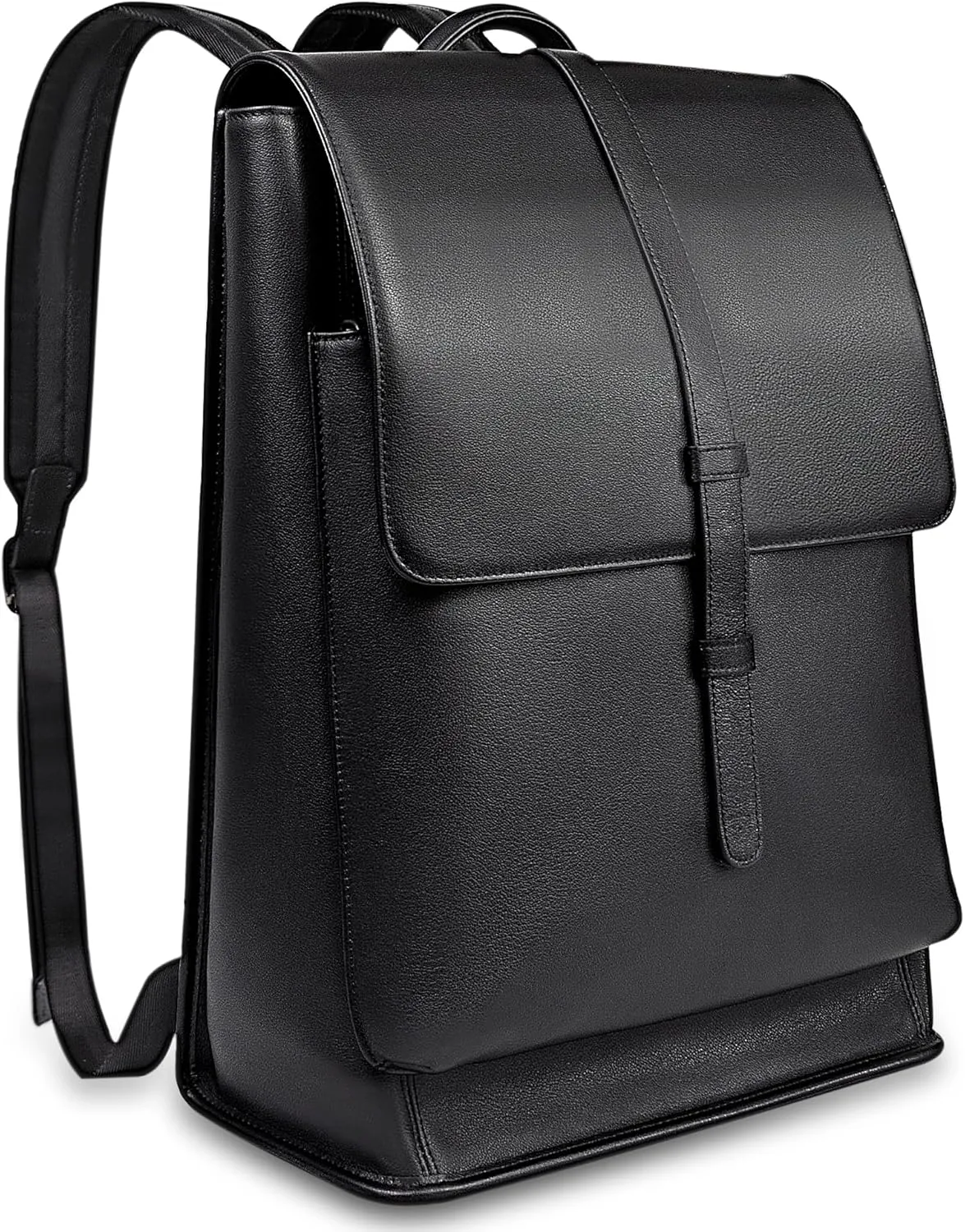 Leather Laptop Bag | Genuine Leather Backpack Women and Men, Laptop Backpack Fits 14", Breathable Mesh Straps and Back - Black