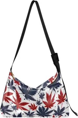 Leaves White Red Tote Bag for Women Large Hobo Bags Hobo Crossbody Bags Leather Hobo Bags with Adjustable Strap for Men