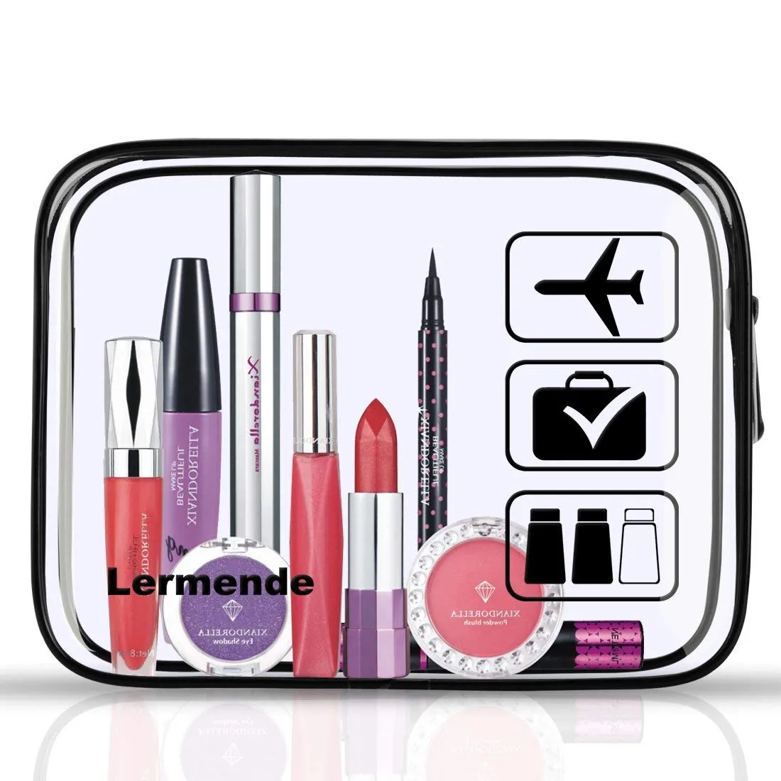 Lermende 2pcs Clear Toiletry Bag TSA Approved Travel Bag,Carry On for Travel,Airport Airline Accessories Compliant Bag,Quart Sized Makeup Cosmetic bag Women Men (Black Gray, 2 Pack)