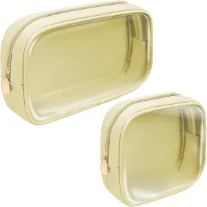 LETGO 2Pcs Clear Makeup Bag Organizers Storage,Cute Cosmetic Bag Preppy TSA Approved Travel Size Toiletry Bag Makeup Organization Car Accessories Essentials for Women Girls (Yellow Set)