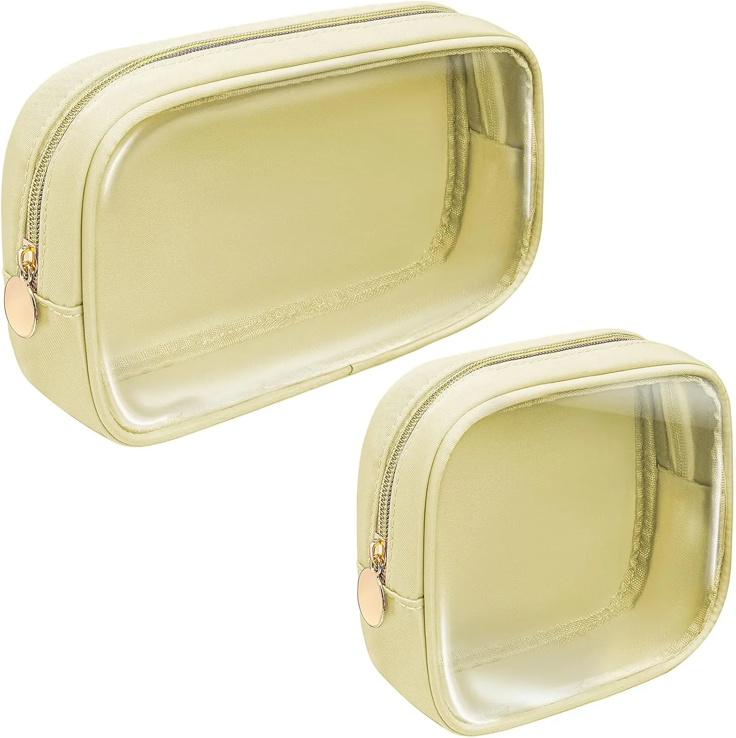 LETGO 2Pcs Clear Makeup Bag Organizers Storage,Cute Cosmetic Bag Preppy TSA Approved Travel Size Toiletry Bag Makeup Organization Car Accessories Essentials for Women Girls (Yellow Set)