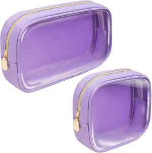 LETGO 2Pcs Clear Makeup Bag Organizers Storage,Cute Cosmetic Bag TSA Approved Travel Size Toiletry Bag Makeup Organization Car Accessories Essentials for Women (Pueple Set)