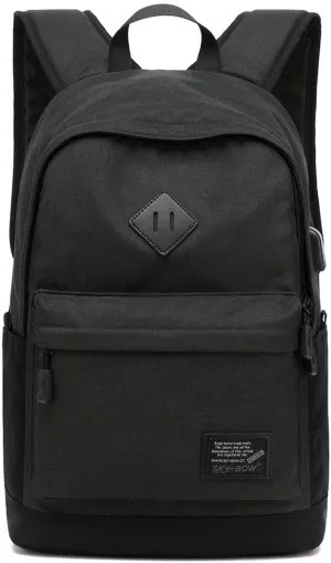 Lightweight Casual Laptop Backpack For Men Women Travel Backpacks with USB Charging Port Fashion Daypack Bookbag (Black)