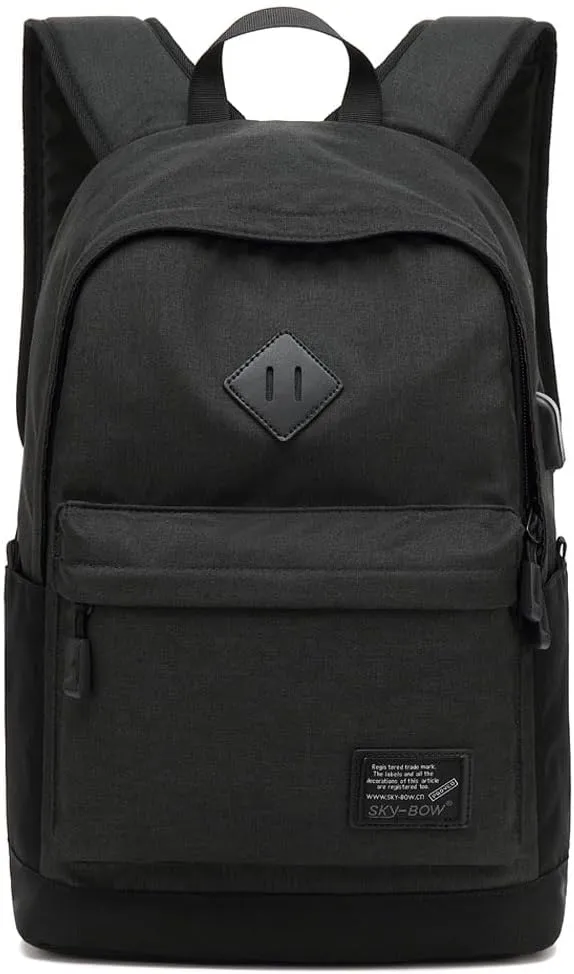 Lightweight Casual Laptop Backpack For Men Women Travel Backpacks with USB Charging Port Fashion Daypack Bookbag (Black)