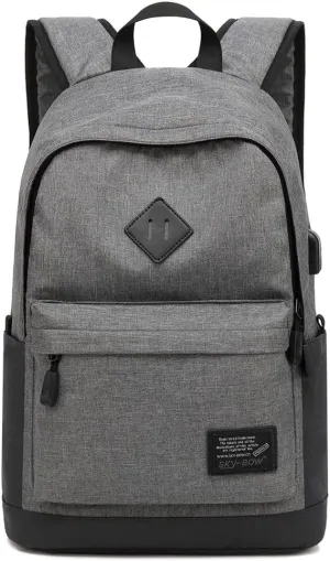 Lightweight Casual Laptop Backpack For Men Women Travel Backpacks with USB Charging Port Fashion Daypack Bookbag (Grey)