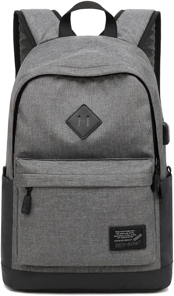 Lightweight Casual Laptop Backpack For Men Women Travel Backpacks with USB Charging Port Fashion Daypack Bookbag (Grey)