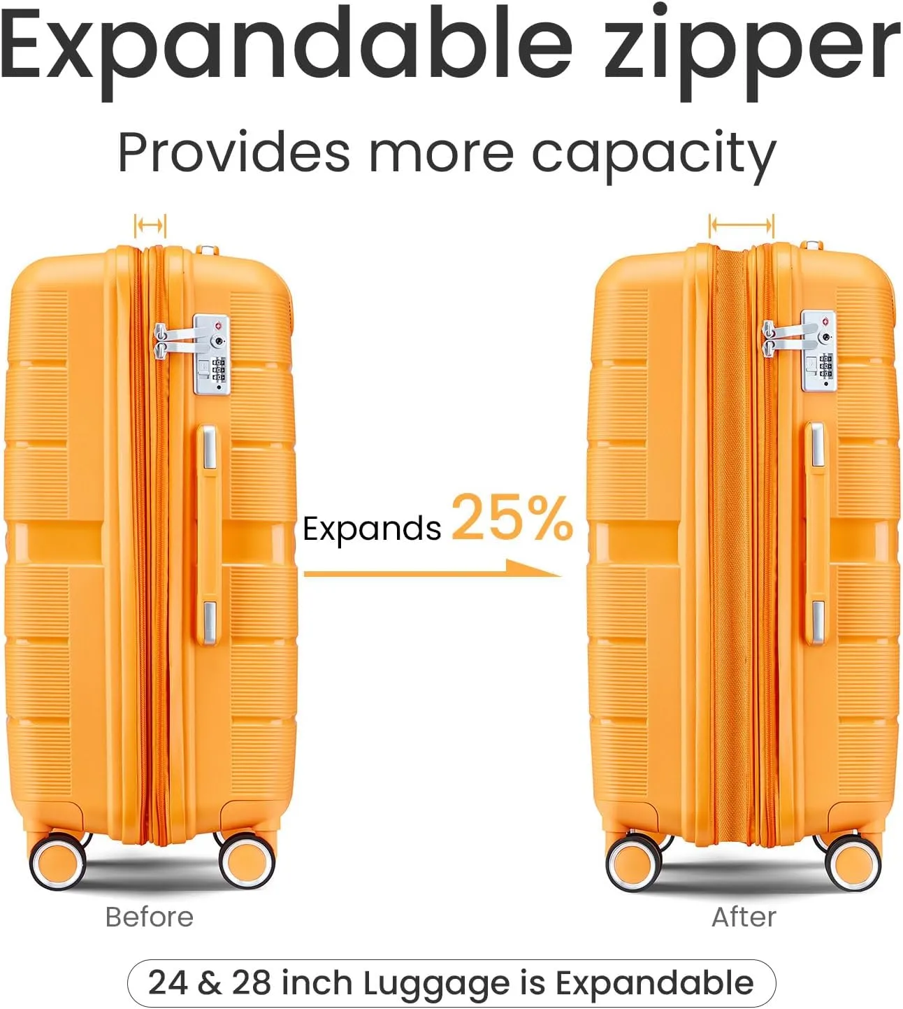 Luggage Sets 4 Piece(14/20/24/28) Durable Expandable suitcase, Hard Shell Lightweight TSA Lock Carry on Expandable Suitcase with Spinner Wheels Travel Set for Men Women (Orange)
