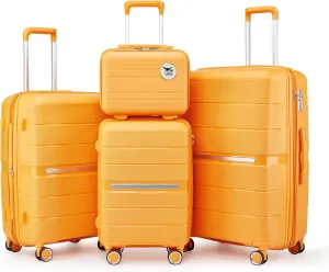 Luggage Sets 4 Piece(14/20/24/28) Durable Expandable suitcase, Hard Shell Lightweight TSA Lock Carry on Expandable Suitcase with Spinner Wheels Travel Set for Men Women (Orange)