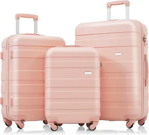 Luggage Sets New Model Expandable ABS Hardshell 3pcs Clearance Luggage Hardside Lightweight Durable Suitcase sets Spinner Wheels Suitcase with TSA Lock 20''24''28''(Pink)