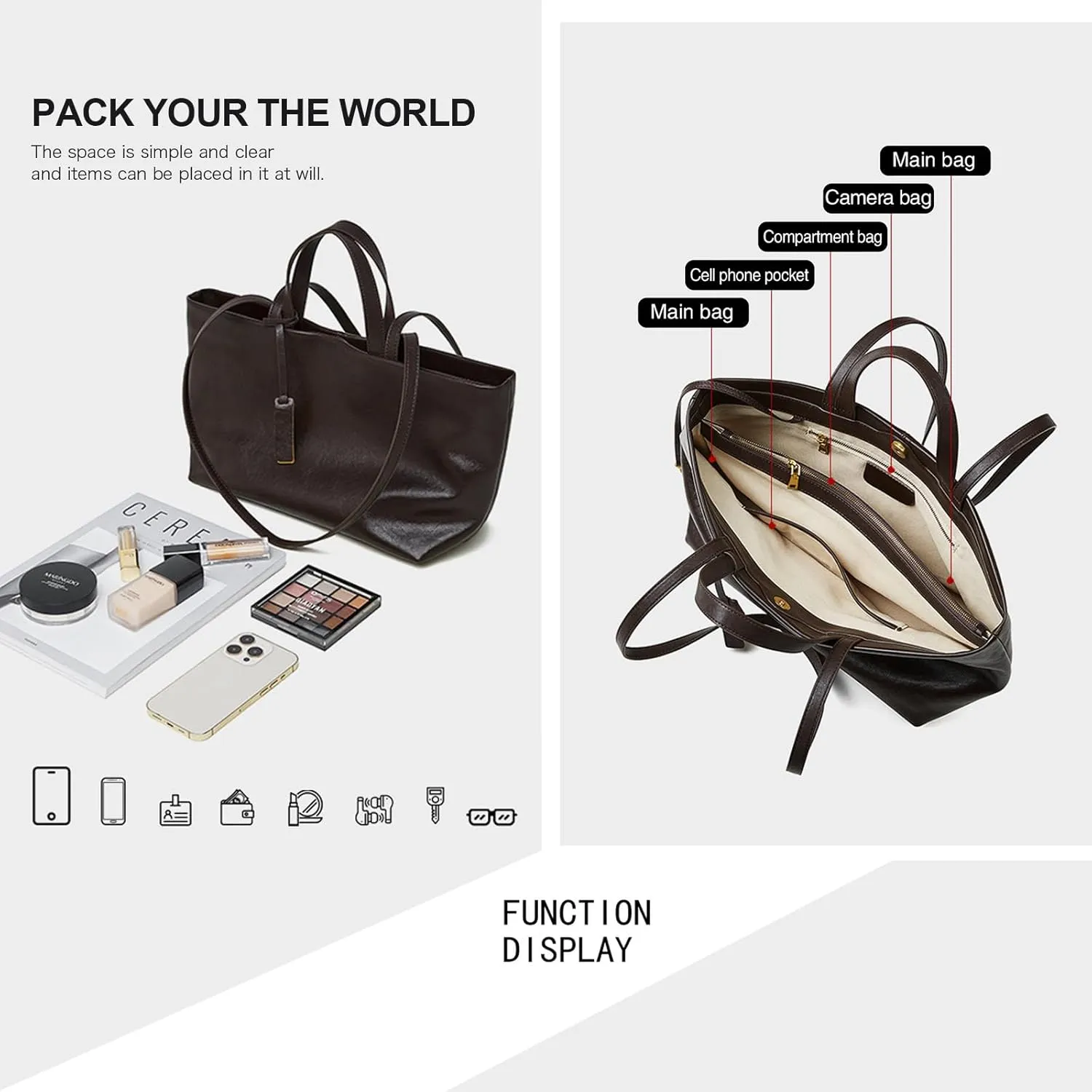 luxury Genuine Leather Women Tote Bag Soft Handbags Vintage Shoulder Purses Fashion Top Handle Bag Large Capacity